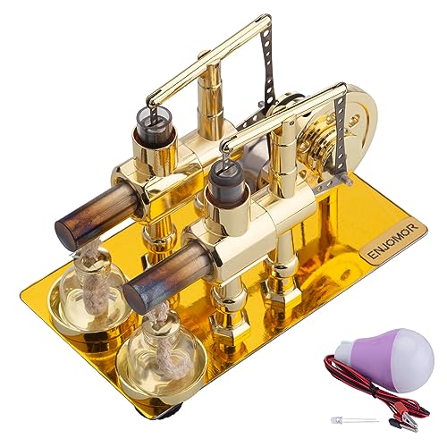 Dual Cylinder Hot Air Stirling Motormodell mit LED -Glühbirne, Mini Physics Demonstration Motormodell für Hobbyisten und Enthusiasten von Stylomira