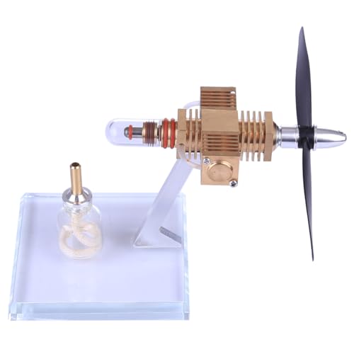 Propeller Kopf Stirling Mini Motormodell mit transparenter Glasbasis, Messing- und Edelstahl -Motorgeschenk für Ingenieure von Stylomira