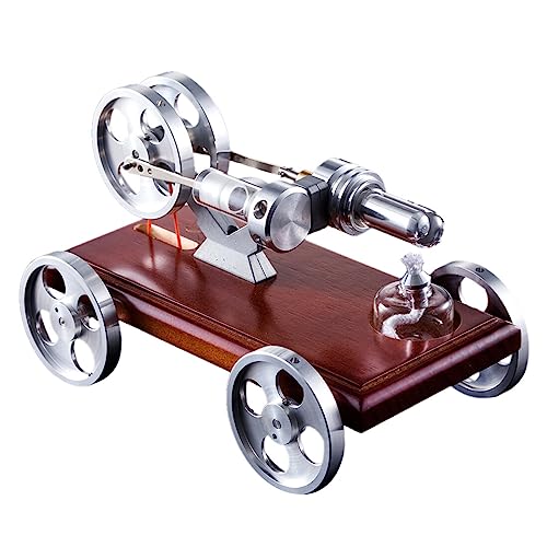 Stirling Motor Car Model -Kit mit massivem Holzbasis, Dampfmotormodell Mobiler Heißluftmotor, Science -Kit für Erwachsene für Bildungsphysik von Stylomira