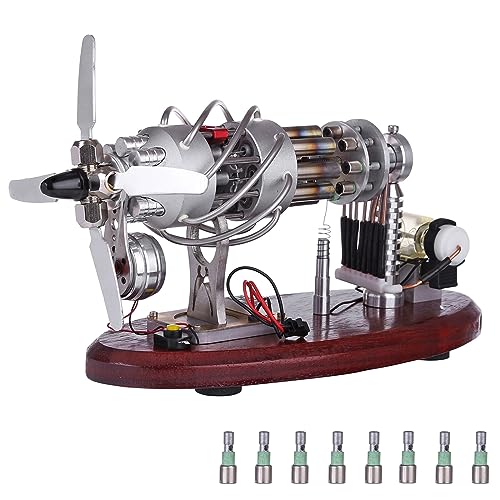 Stylomira Stirlingmotor-Modellbausatz, 16-Zylinder-Schlagplatte, Stirlingmotor-Generator-Modell, mit digitaler Spannungsanzeige, pädagogisches mechanisches Geschenk für Wissenschafts-Hobbyisten von Stylomira