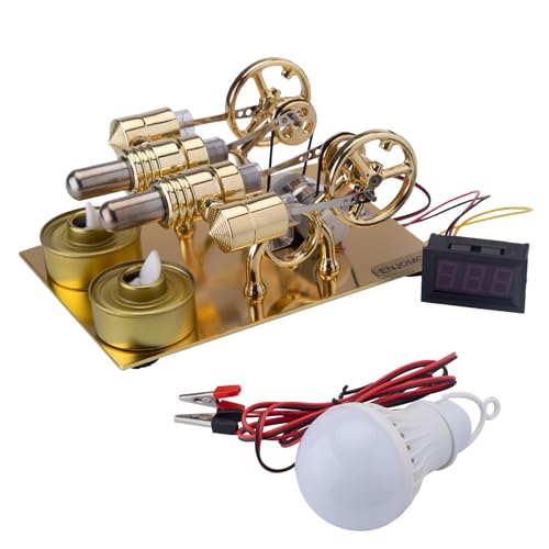 Vier Zylinder Hot Air Stirling Motormodell, Motormodell mit Glühbirnen- und Voltmeter -Display, Bildungswissenschafts -Kit für Erwachsene von Stylomira