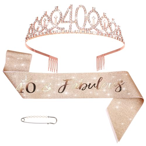 40.Geburtstag Schärpe und Geburtstagskrone, Roségoldener Geburtstagsgürtel und Tiara-Krone, 40 geburtstag frauen, Geschenke für Frauen Geburtstag Deko 40. Geburtstag Frauen Geburtstagskuchendeckel für 40.Geburtstag Schärpe und Geburtstagskrone, Roségoldener Geburtstagsgürtel und Tiara-Krone, 40 geburtstag frauen, Geschenke für Frauen Geburtstag Deko 40. Geburtstag Frauen Geburtstagskuchendeckel für von Styquenzer