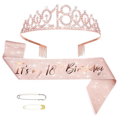 Styquenzer SchäRpe 18. Geburtstag Geburtstagskrone, Roségoldener Geburtstagsgürtel und Tiara-Krone, 18. Geburtstag MäDchen Deko, Geschenke für MäDchen Geburtstagskuchendeckel Styquenzer SchäRpe 18. Geburtstag Geburtstagskrone, Roségoldener Geburtstagsgürtel und Tiara-Krone, 18. Geburtstag MäDchen Deko, Geschenke für MäDchen Geburtstagskuchendeckel von Styquenzer