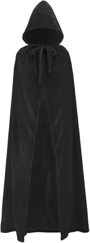 Suaflny Halloween Schwarz Kapuzenumhang, Hexe Cosplay Zubehör Erwachsene Kinder Kostüm, Halloween Kostüm, Schwarzer Umhang, Kapuze Umhang für Maskerade, Halloween, Familienfeier (Schwarz) von Suaflny