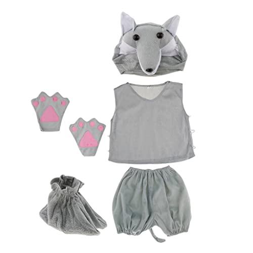 Suammiitstrieadea 5-teiliges Tier-Wölfe-Kleidungs-Set für Kinder, Party, Foto-Requisiten, Halloween-Kostüm von Suammiitstrieadea