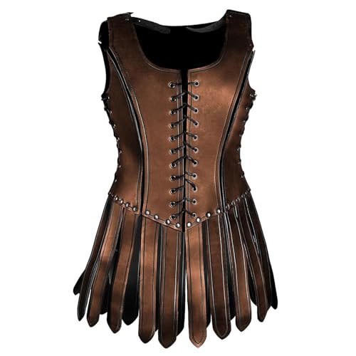 Suammiitstrieadea Wikinger Brustpanzer Rock Requisiten Mittelalter Ärmellos Weste Kleid Rollenspiel Dunkelbraun von Suammiitstrieadea