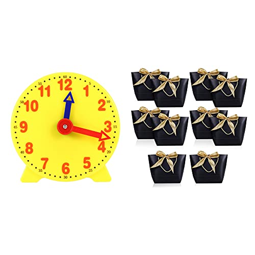 SuanQ Lernuhr für Schüler, 10,2 cm, Uhrzeit, Modell, Lehrer, Ganguhr, mit 10 Geschenktüten mit Griff, Papier-Partygeschenktüte von SuanQ