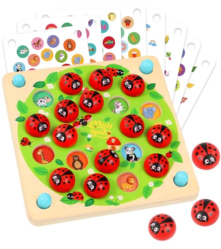Subtail Montessori Spielzeug ab 3 4 5 Jahre - Memory Spiele ab 2 3 4 Jahren - Geschenk MäDchen Junge - Kinderspielzeug Ladybugs Holzspielzeug von Subtail