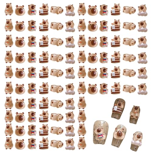 Sucritude Miniaturtiere, Tierfiguren, Kleine Figuren zum Verstecken von Capybara -Puppen Set 100x, Kreative Nagelkunstzubehör Capybara Dekorationen Charme für Schreibtische und Auto von Sucritude