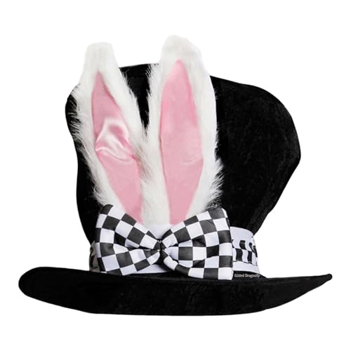 Sucritude Samt Zylinder Mit Hasenohren, Zylinder Mit Hasenohren Kinder, Osterhasen Mütze Kinder, Weißer Kaninchenkostüm-Kaninchenohren-Aufsatz Für Ostern-Halloween-Cosplay-Häschen Verkleiden Sich von Sucritude
