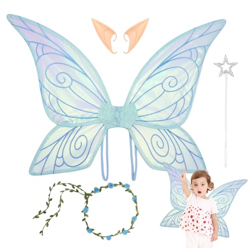 Sucritude Schmetterlingsflügel für Mädchen | Elfenflügel Kostüm Set,Leichte Cosplay Requisiten Für Halloween Karneval Weihnachten Geburtstag Verkleidungsparty von Sucritude