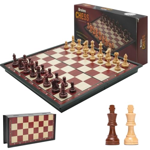 Sudnsadaks Schachspiel, 24 × 24 cm Einklappbar Schachbrett Schach Magnetic, Schachspiel Kunststoff-Holzmaserung Hochwertig, Kinder Chess Board Magnetisch, Magnetisches Reise Schach Brett Set von Sudnsadaks