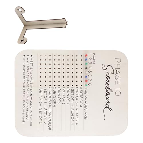 SueaLe Holz Phase 10 Anzeigetafel Scoring Board Portable Travel Brettspiel Holz Phase 10 Score Board Für Partyfamilien Erwachsene von SueaLe