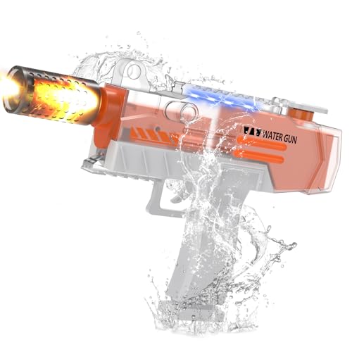 Wasserpistole Elektrisch mit Licht, Wasserpistole Kinder Mit Großer Kapazität, 40ft Wasserpistole Große Reichweite Wasserspritzpistole, Wasserpistolen Water Gun für Sommer Schwimmbad Party (Weiß) von Suewidfay
