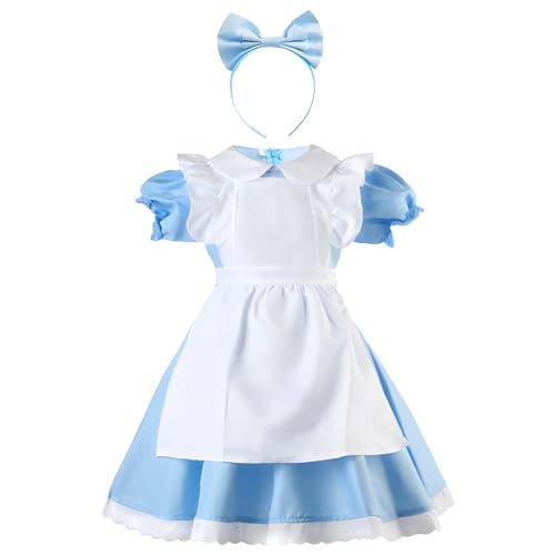 Kleid Alice im Wunderland für Mädchen, Alice Kostüm für Mädchen, Alice im Wunderland, Haarreif, Schürze (150) von Suffolly