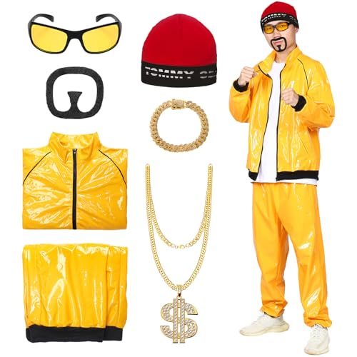 Suffolly 90er-Jahre-Kostüme für Herren und Damen, cooler Muschel-Anzug, 80er-Jahre-Kostüm, Outifit, mit 5-teiligem Zubehör, 80er-Jahre-Kostüm, für Halloween, Rapper, Hip-Hop, Disco, Kostümparty (Gelb, Suffolly 90er-Jahre-Kostüme für Herren und Damen, cooler Muschel-Anzug, 80er-Jahre-Kostüm, Outifit, mit 5-teiligem Zubehör, 80er-Jahre-Kostüm, für Halloween, Rapper, Hip-Hop, Disco, Kostümparty (Gelb, von Suffolly