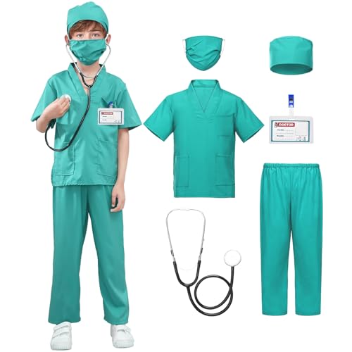Suffolly Arzt-Outfit für Kinder, Arztkostüm, Krankenschwester-Kostüm, Set mit Stethoskop, Karte, Welttag des Buches, Kostüme für Jungen und Mädchen, Notfallperson, Verkleidungstag, Rollenparty (Blau, Suffolly Arzt-Outfit für Kinder, Arztkostüm, Krankenschwester-Kostüm, Set mit Stethoskop, Karte, Welttag des Buches, Kostüme für Jungen und Mädchen, Notfallperson, Verkleidungstag, Rollenparty (Blau, von Suffolly