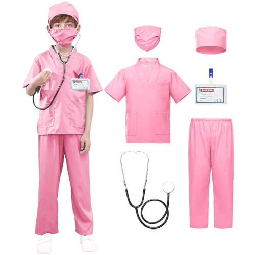 Suffolly Arzt-Outfit für Kinder, Arztkostüm, Krankenschwester-Kostüm, Set mit Stethoskop, Karte, Welttag des Buches, Kostüme für Jungen und Mädchen, Notfallperson, Verkleidungstag, Rollenparty (Rosa, Suffolly Arzt-Outfit für Kinder, Arztkostüm, Krankenschwester-Kostüm, Set mit Stethoskop, Karte, Welttag des Buches, Kostüme für Jungen und Mädchen, Notfallperson, Verkleidungstag, Rollenparty (Rosa, von Suffolly