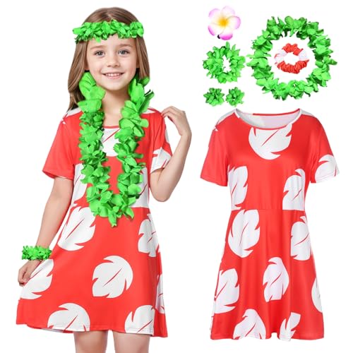 Suffolly Hawaiianisches Kostüm, Sommer-Outfit, rotes kurzärmeliges Kleid (120) von Suffolly