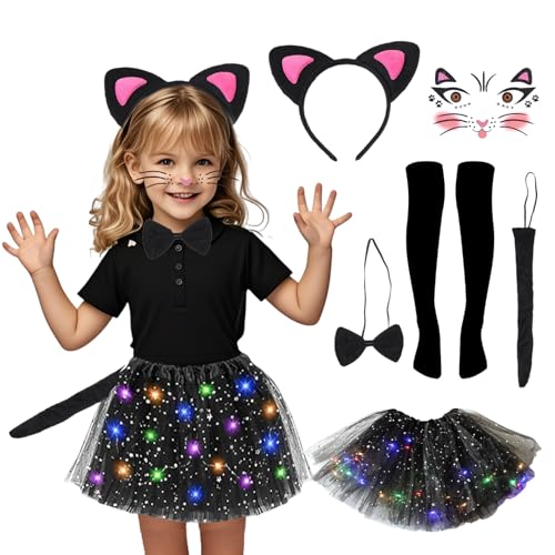 Suffolly Katzenkostüme für Kinder, Weltbuchtagskostüme für Mädchen, 6-teiliges Katzenkostüm-Set mit Katzenschwanz, Ohren, Schleife, Tutu-Kleid, Socken, Aufkleber, Tierkostüm, Kinder-Kostüm, Suffolly Katzenkostüme für Kinder, Weltbuchtagskostüme für Mädchen, 6-teiliges Katzenkostüm-Set mit Katzenschwanz, Ohren, Schleife, Tutu-Kleid, Socken, Aufkleber, Tierkostüm, Kinder-Kostüm, von Suffolly