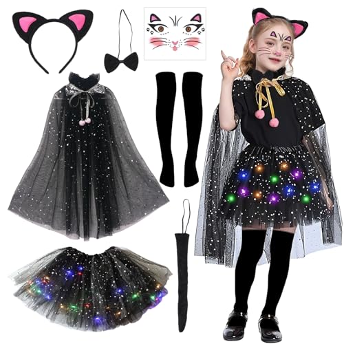 Suffolly Katzenkostüme für Kinder, Weltbuchtagskostüme für Mädchen, 7-teiliges Katzenkostüm-Set mit Katzenschwanz, Ohren, Schleife, Tutu-Kleid, Socken, Aufkleber, CapeTier-Kostüm, Kinder-Kostüm, Suffolly Katzenkostüme für Kinder, Weltbuchtagskostüme für Mädchen, 7-teiliges Katzenkostüm-Set mit Katzenschwanz, Ohren, Schleife, Tutu-Kleid, Socken, Aufkleber, CapeTier-Kostüm, Kinder-Kostüm, von Suffolly