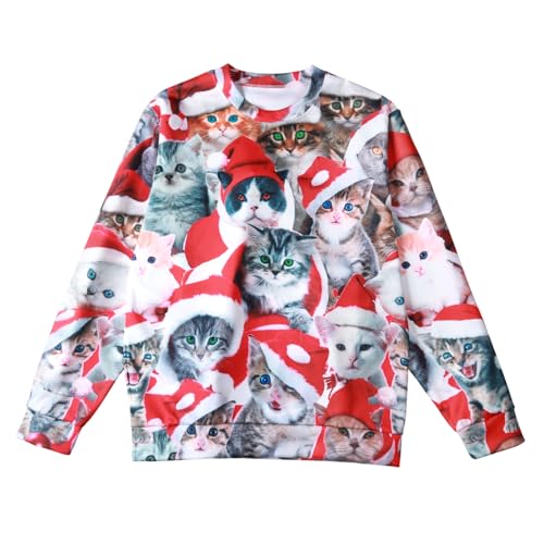 Suffolly Hässlicher Weihnachtspullover 3D Gedruckt Unisex Christmas Ugly Sweater,Langarm Lustiger Weihnachtspullover Herren,Ugly Christmas Pullover Sweatshirt Weihnachten Cats,M von Suffolly