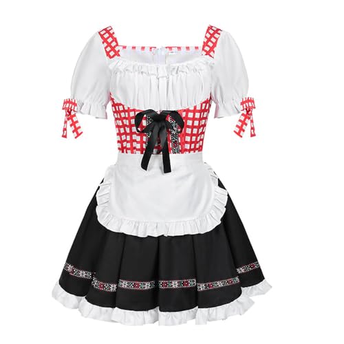 Suffolly Oktoberfest-Outfit für Damen, Oktoberfest, Lederhose, Dirndl-Kostüm, Halloween, Dienstmädchen, deutsche Verkleidung (Anzug A, L) von Suffolly