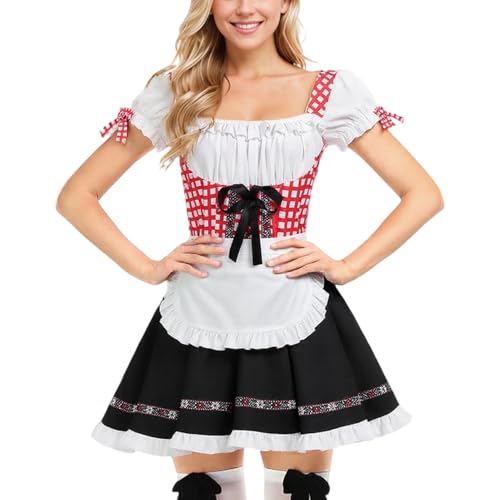 Suffolly Oktoberfest-Outfit für Damen, Oktoberfest, Lederhose, Dirndl-Kostüm, Halloween, Dienstmädchen, deutsche Verkleidung (Anzug A, XXL) von Suffolly