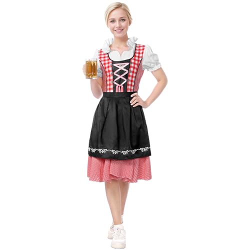 Suffolly Oktoberfest-Outfit für Damen, Oktoberfest, Lederhose, Dirndl-Kostüm, Halloween, Dienstmädchen, deutsche Verkleidung (Anzug B, M) von Suffolly