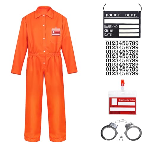 Suffolly Sträfling Kostüm Unisex Orange Häftling Kostüm Sträfling Outfit Overall,Häftlingskostüm Gefängnis Outfit (XXL) von Suffolly