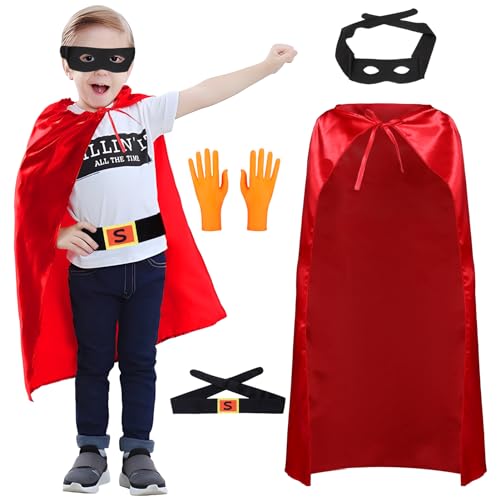 Superkartoffel-Kostüme für Jungen, Superhelden-Kostüm, 4-teiliges Set, Umhang, Gürtel, Augenmaske, Handschuhe, Kostüm, Buchtag, Welttag für Jungen (A) von Suffolly