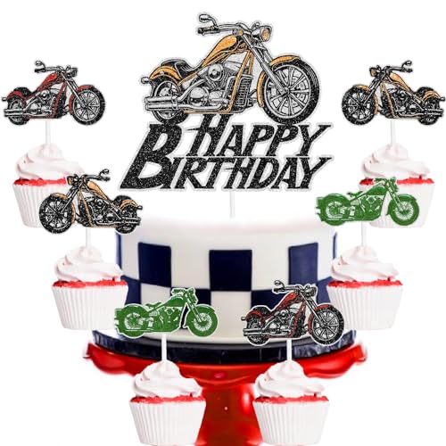 7-teiliges Set mit Retro-Motorrad-Motorrad-Thema: Dies ist eine exquisite Motorradfahrer-Geburtstagsparty, Babyparty und Motorrad-Themenparty-Dekoration für Jungen und Mädchen von SugarGera