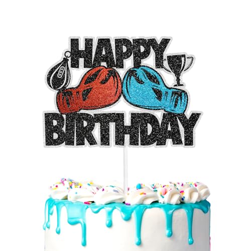 Boxing Champion Happy Birthday Kuchendekoration für Kinder – Dies ist eine tolle Boxer-Geburtstagsparty, Wrestling-Mottoparty, Babyparty, Boxhandschuh-Dekoration für Jungen und Mädchen. SugarGera von SugarGera