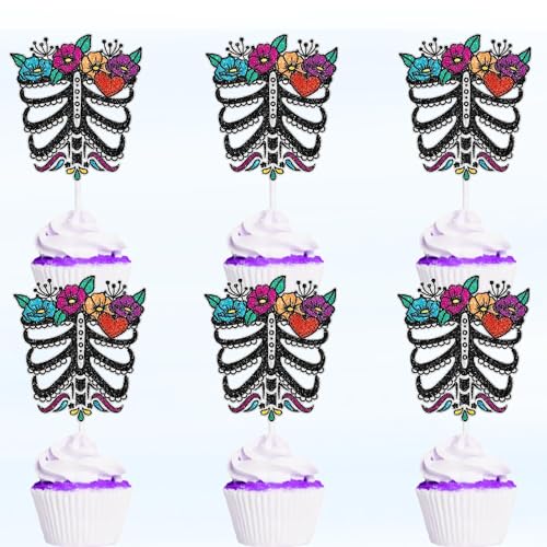 Cupcake-Topper, mexikanischer Tag der Toten, 18 Stück – Dia De Los Muertos Party Zucker-Skelett Dekoration – SugarGera von SugarGera