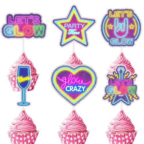 Cupcake-Topper mit Neonmotiv "Happy Birthday" für Kinder – perfekt für Jungen und Mädchen für Let's Glow Motto-Partys, Neon-Themenpartys und Glow Crazy Motto-Party-Dekorationen. SugarGera von SugarGera