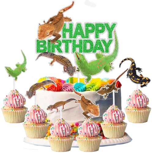 Kuchenaufsätze mit Reptilien-Thema, 7-teiliges Set für Kinder, Wappen- und Leoparden-Geckos, Dekorationen für Jungen und Mädchen, für Geburtstagspartys mit Reptilien-Thema, Haustierpartys SugarGera von SugarGera