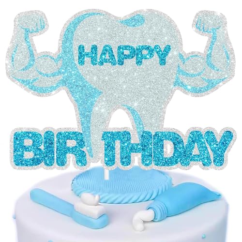 Kuchenaufsatz für Kinder, Zahngesundheit, Happy Birthday, perfekte Zahn-Themenparty, Zahnarzt-Abschlussfeier, Geburtstagsfeier und Babyparty, starke Zähne, Dekoration für Jungen und Mädchen SugarGera von SugarGera