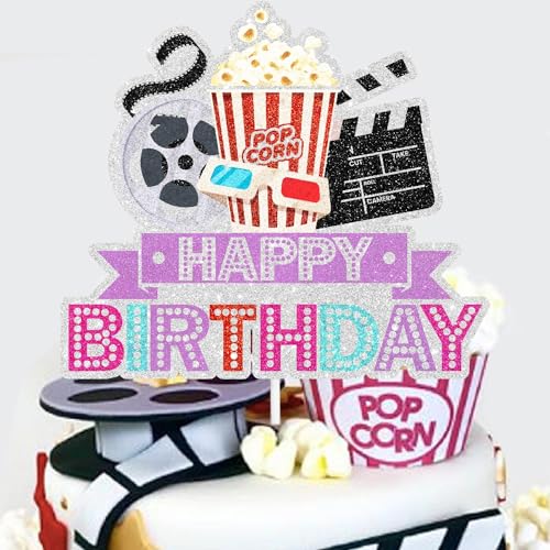 Kuchendekoration mit Retro-Film-Motiv "Happy Birthday" für Kinder – Dies ist eine thematische Geburtstagsparty, Babyparty und Filmabend Party-Dekoration für Jungen und Mädchen. SugarGera von SugarGera