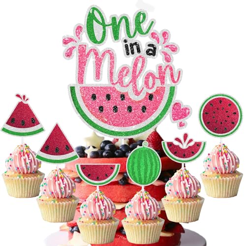 One in A Melon Party-Kuchenaufsatz-Set, 7-teiliges Set – perfekte Wassermelonen-Themen-Geburtstagsparty, Babyparty-Dekoration für einen Jungen oder ein Mädchen SugarGera von SugarGera