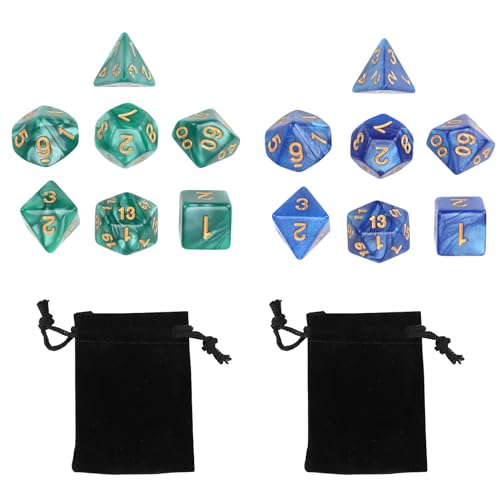 14 Stück DND-Spielwürfel-Set für Dungeon und Dragons, DND Polyhedral Dice Set mit Schwarzer Tasche Polyedrische MTG RPG Würfel Tisch Spiel Rollenspiele Spielwürfel D20 D12 D10 D8 D6 D4 (Grün & Blau) von Sughaw