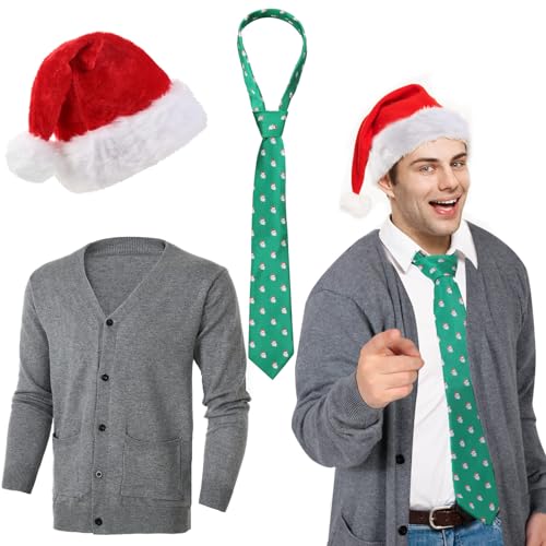 Suhine 3 Stück Weihnachten Herren 1980er Film Kostüm Cardigan Pullover Weihnachten Krawatte Nikolausmütze für Erwachsene Halloween Urlaub Party, Mehrfarbig, XX-Large Suhine 3 Stück Weihnachten Herren 1980er Film Kostüm Cardigan Pullover Weihnachten Krawatte Nikolausmütze für Erwachsene Halloween Urlaub Party, Mehrfarbig, XX-Large von Suhine