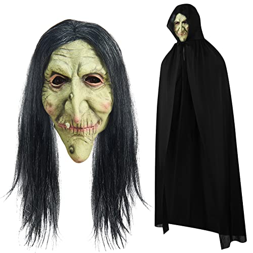 Suilung 2 Stück Halloween Gruselige Masken Kostüm für Erwachsene Schwarzer Umhang mit Kapuze Schwarzer Umhang Alte Frau Hexen Kostüm für Damen Herren Halloween Cosplay Suilung 2 Stück Halloween Gruselige Masken Kostüm für Erwachsene Schwarzer Umhang mit Kapuze Schwarzer Umhang Alte Frau Hexen Kostüm für Damen Herren Halloween Cosplay von Suilung