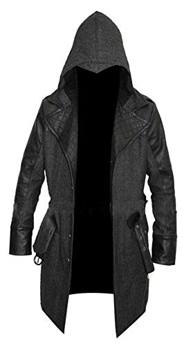 Suiting Style Herren Assassin Black Jacob Frye AC Cosplay Hooded Gaming Wolle Trenchcoat Kostüm von Suiting Style