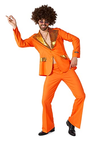 Suitmeister Herren Disco Kostüm - Perfekt für Disco Partys - 70er Jahre Retro Outfit - Inklusive Blazer, Hose und Krawatte - Orange von Suitmeister
