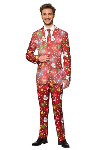 Suitmeister Herren-Weihnachtsanzug -Weihnachtsbeleuchtung Festliches Outfit - Tailliert Party Kostüme - Rot von Suitmeister