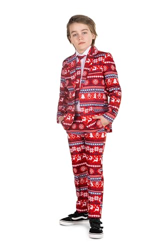 Suitmeister Jungen Nordic Pixel Red Anzug - Weihnachtsoutfit - Inklusive Blazer, Hose und Krawatte - Rot von Suitmeister