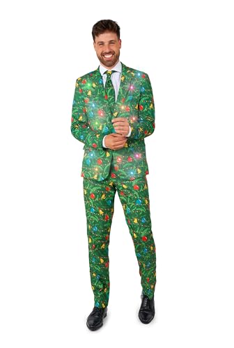 Suitmeister Weihnachtsanzug für Herren - Weihnachtsbeleuchtung Festliches Outfit - Tailliert Party Kostüme - Grün von Suitmeister