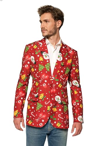 Suitmeister Weihnachtsblazer für Herren - Festive Holiday Light Up Weihnachten Jacket - Rot mit Aufdruck von Suitmeister