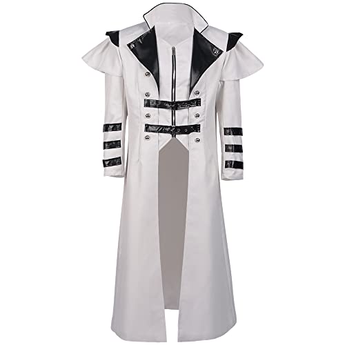SuitsLink Herren Steampunk Kostüm Viktorianisch Gothic Frack Vampir Jacke Warlock Kostüm Trench Long Trenchcoat, Weiss/opulenter Garten, 3XL SuitsLink Herren Steampunk Kostüm Viktorianisch Gothic Frack Vampir Jacke Warlock Kostüm Trench Long Trenchcoat, Weiss/opulenter Garten, 3XL von SuitsLink