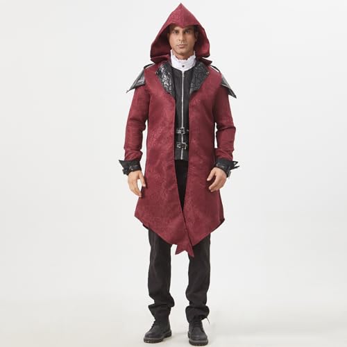 SuitsLink Mittelalterlicher Frack für Herren, Gothic, Renaissance, Steampunk, viktorianischer Mantel, Halloween, Phantom der Oper, Kostüm, Rot, Größe M SuitsLink Mittelalterlicher Frack für Herren, Gothic, Renaissance, Steampunk, viktorianischer Mantel, Halloween, Phantom der Oper, Kostüm, Rot, Größe M von SuitsLink